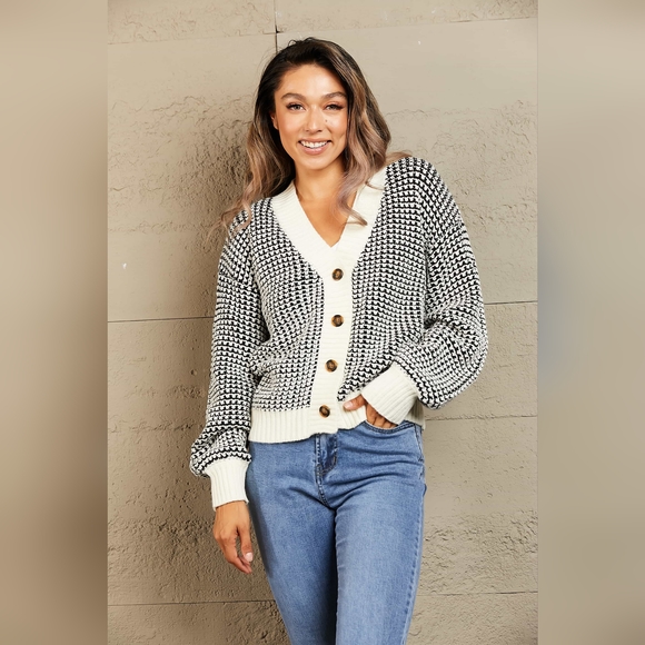 Woven Right Waffle-Knit Drop Shoulder Button-Down Cardigan - Picture 9 of 11